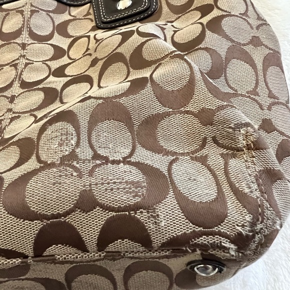 11 inch length 15 inch width. Coach shoulder bag, brown, light brown, tan color - Picture 7 of 8